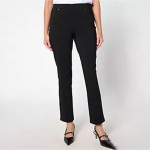 NWT QVC Susan Graver Petite Ultra Stretch Black Slim Leg Pants / 16 Petite